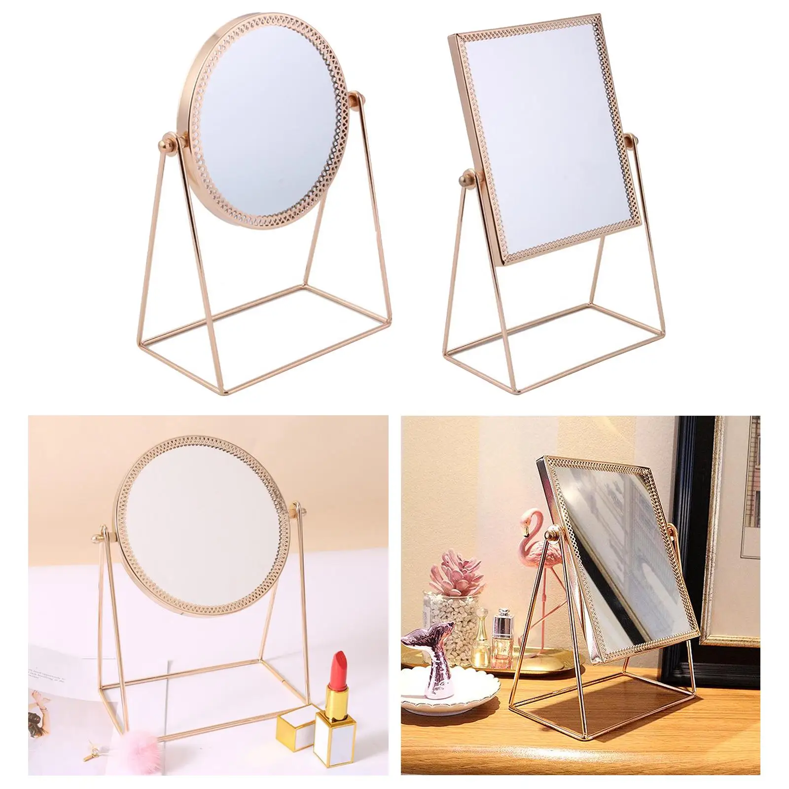 Brass Makeup Mirror Portable for Entryways Washrooms Living Rooms Tabletop