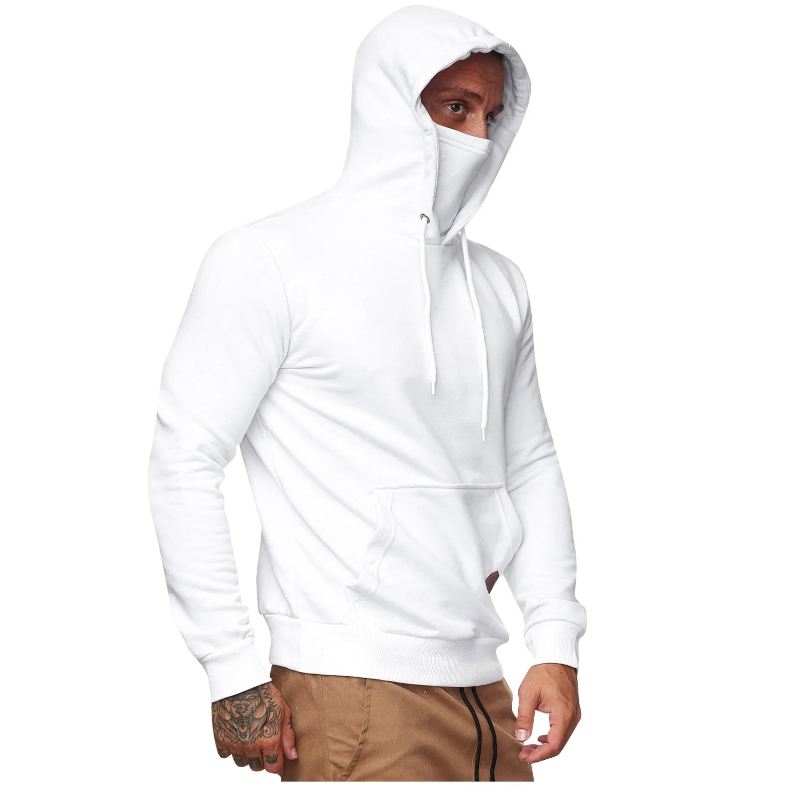 Sudadera con capucha de manga larga para hombre, Jersey deportivo de Color sólido con máscara, ropa de calle informal, Y2k, novedad de 2023