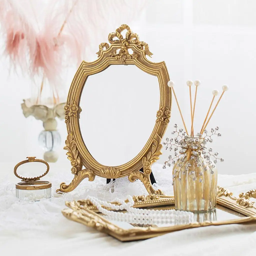 Retro  Carved Golden Makeup Mirror  Shaped Bedroom Vanity Mirrors