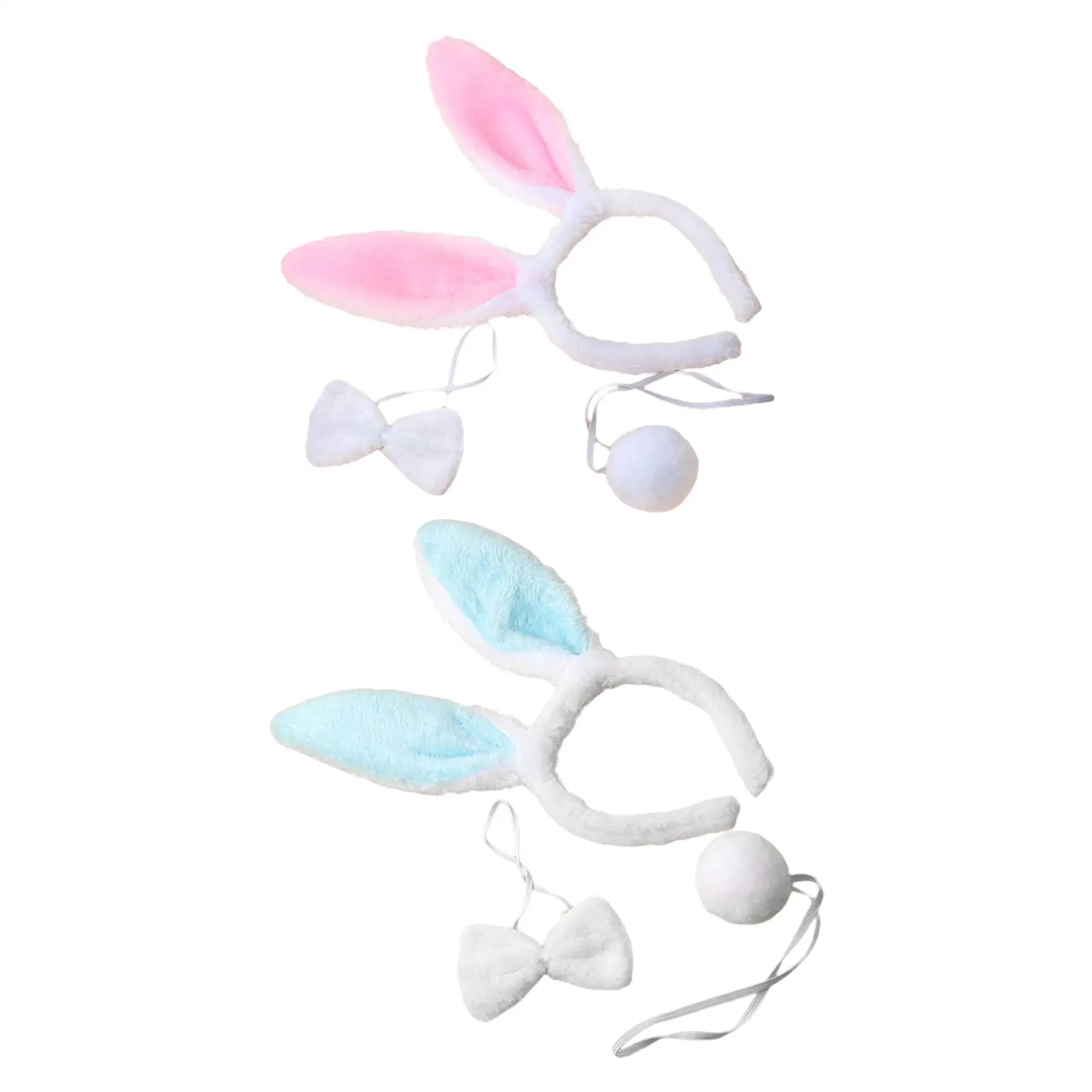 Bunny Costume Set Rabbit Ear Headband Rabbit Tail Headwear Bow Tie Headpiece for Cosplay Carnival Birthday Role Play Adult