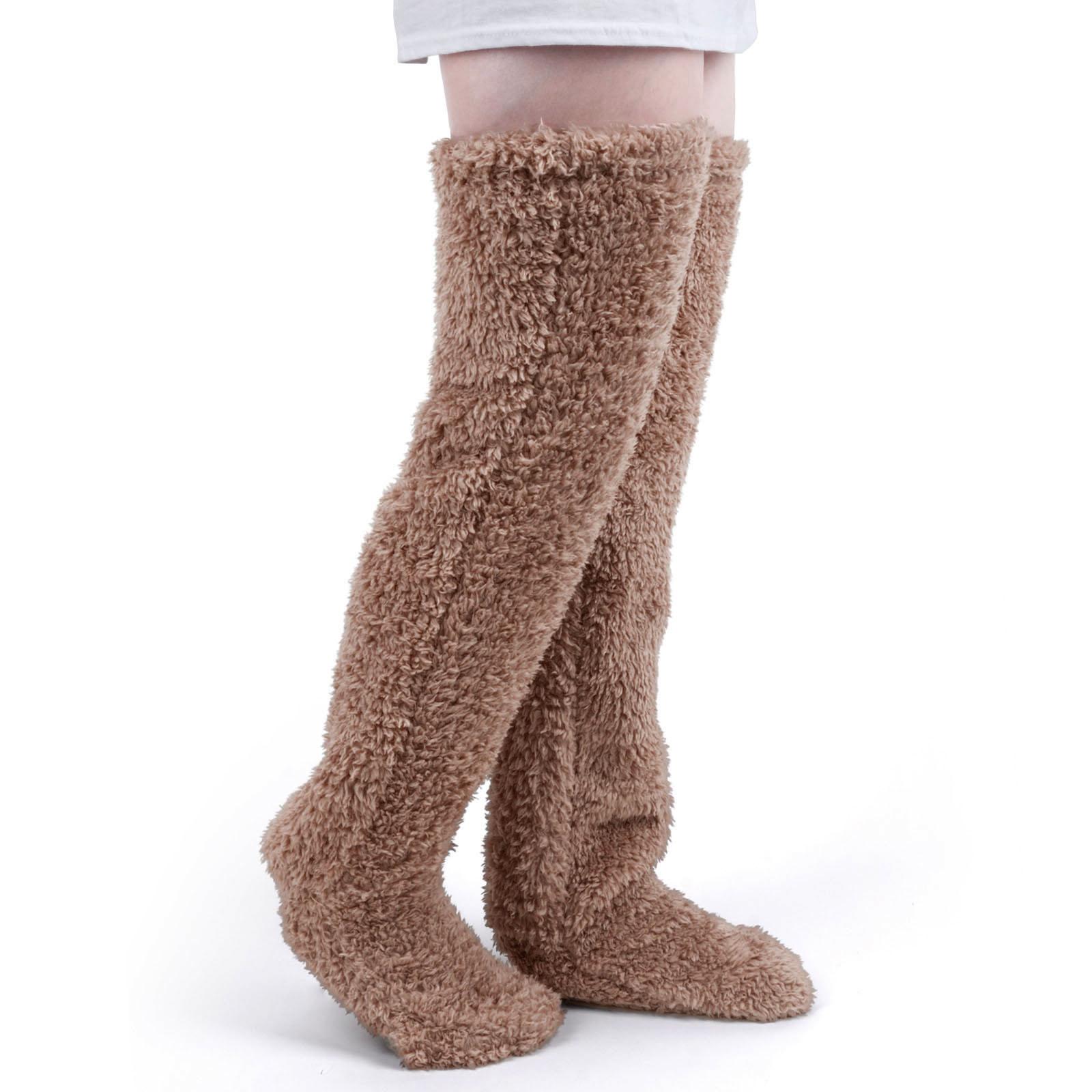 Plush Leg Warmers Over Knee Fuzzy Socks Foot Wrap Boot Cuffs Legging Stocking Costume Thigh High Socks Girl Winter Lady