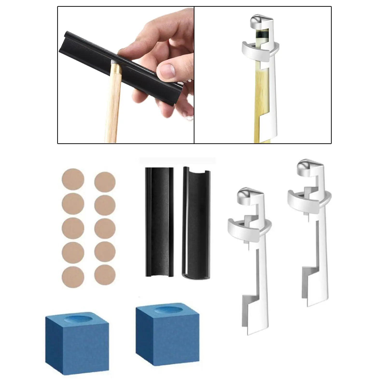 16x Billiard Cue Repair Set Cue Tip Repair Set Cue Repair Set Aluminum Alloy Clamp Chalk Cubes for Fixing Stick DIY Accessories