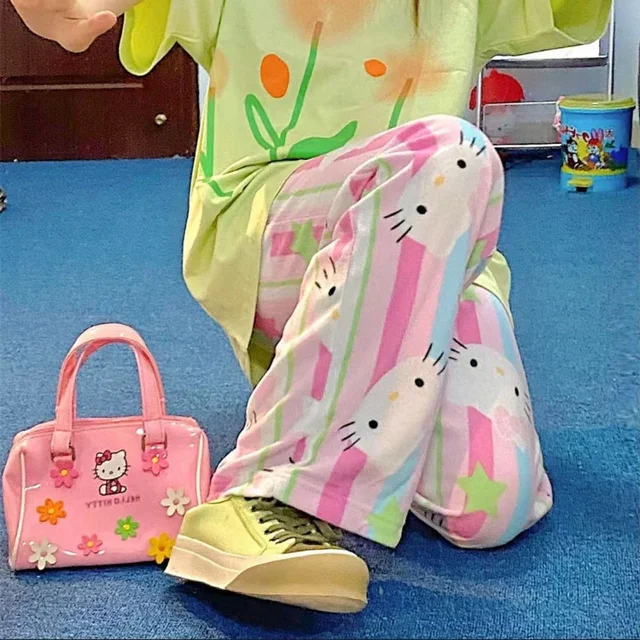 Y2K Hello Kitty Sanrioed Women Plush Pajama Pants Anime Kawaii KT