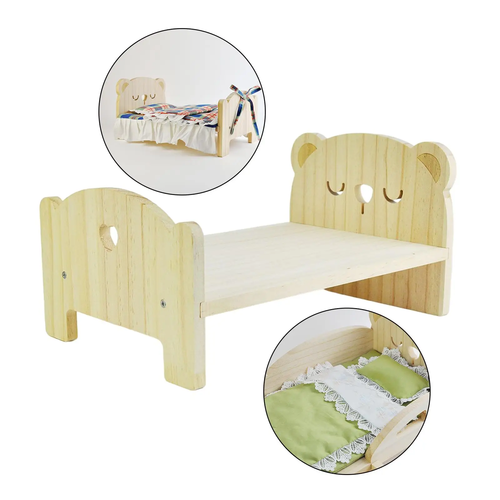 Miniature Dollhouse Furniture 1:6 Scale Wooden Decoration Bed for Dolls Life Scene Props Dollhouses Bedroom DIY Accessories