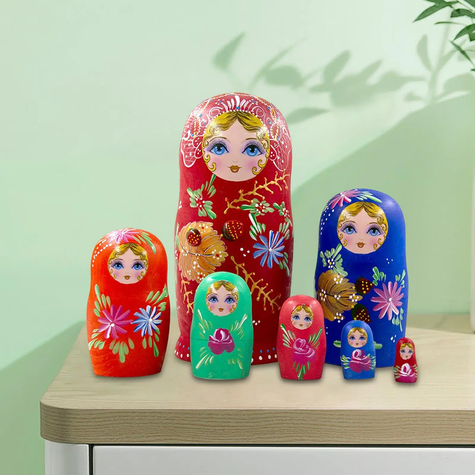 7 Pieces Handmade Russian Nesting Dolls for Desktop Living Room Bedroom