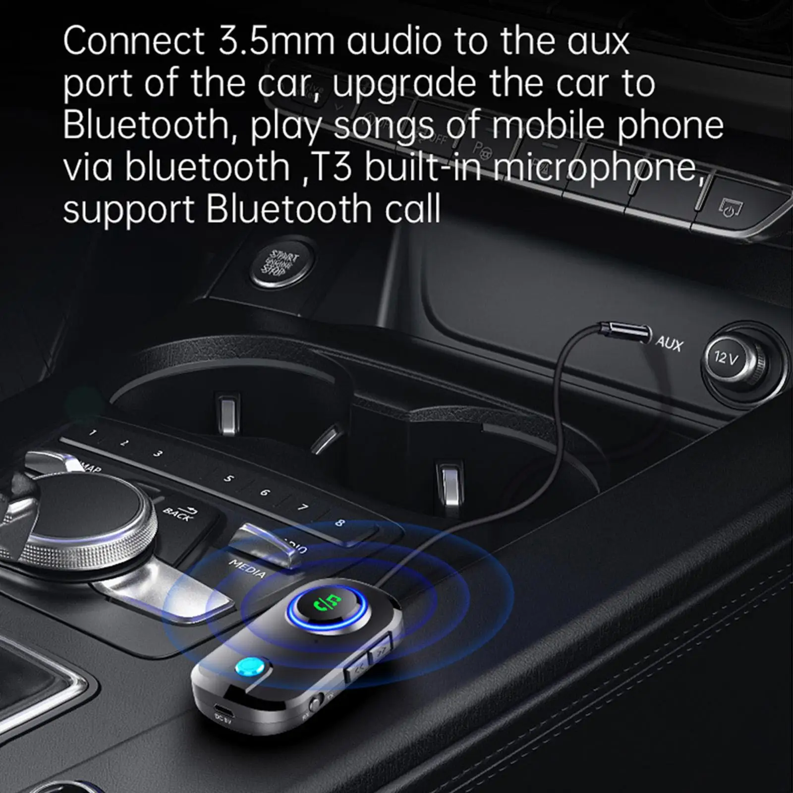 Black Car  Audio Adapter and Receiver for Headphones Speakers
