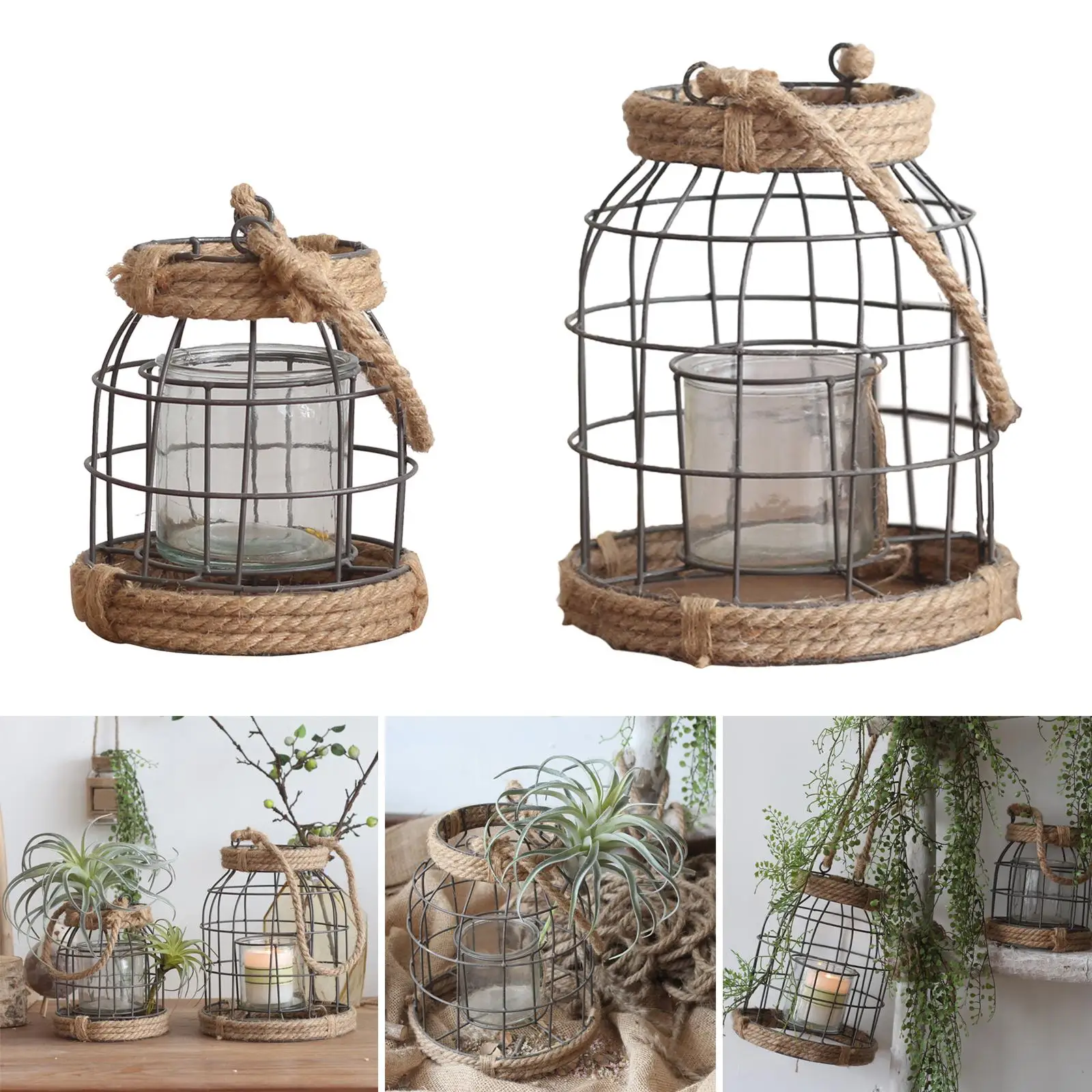 Rustic Metal Candle Lanterns Pillar Candle Holder for Indoor Outdoor Patio