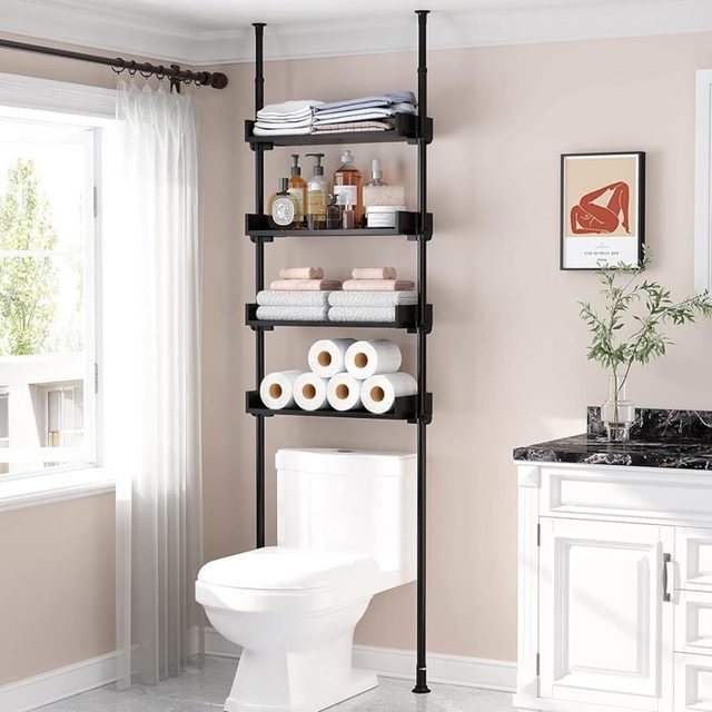 4 Tier Over The Toilet Storage, Adjustable Wood Over Toilet