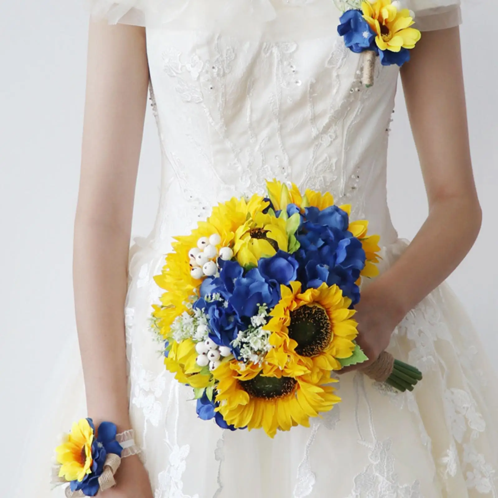 Artificial Wedding Bouquets Bridesmaid Bouquet with Linen Rope Sunflowers for Ceremony Home Decor Church Festival Decoration