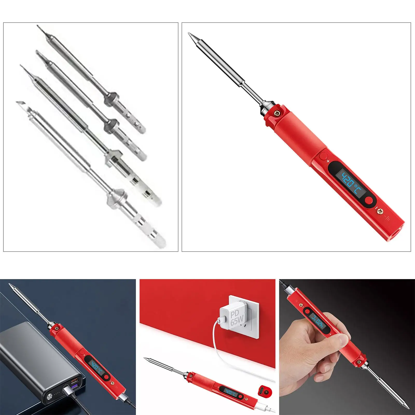 Soldering Iron Kit, 65W Portable Adjustable Temperature Welding Tool Pen, Easy Apply USB Powered Mini Soldering Iron Set