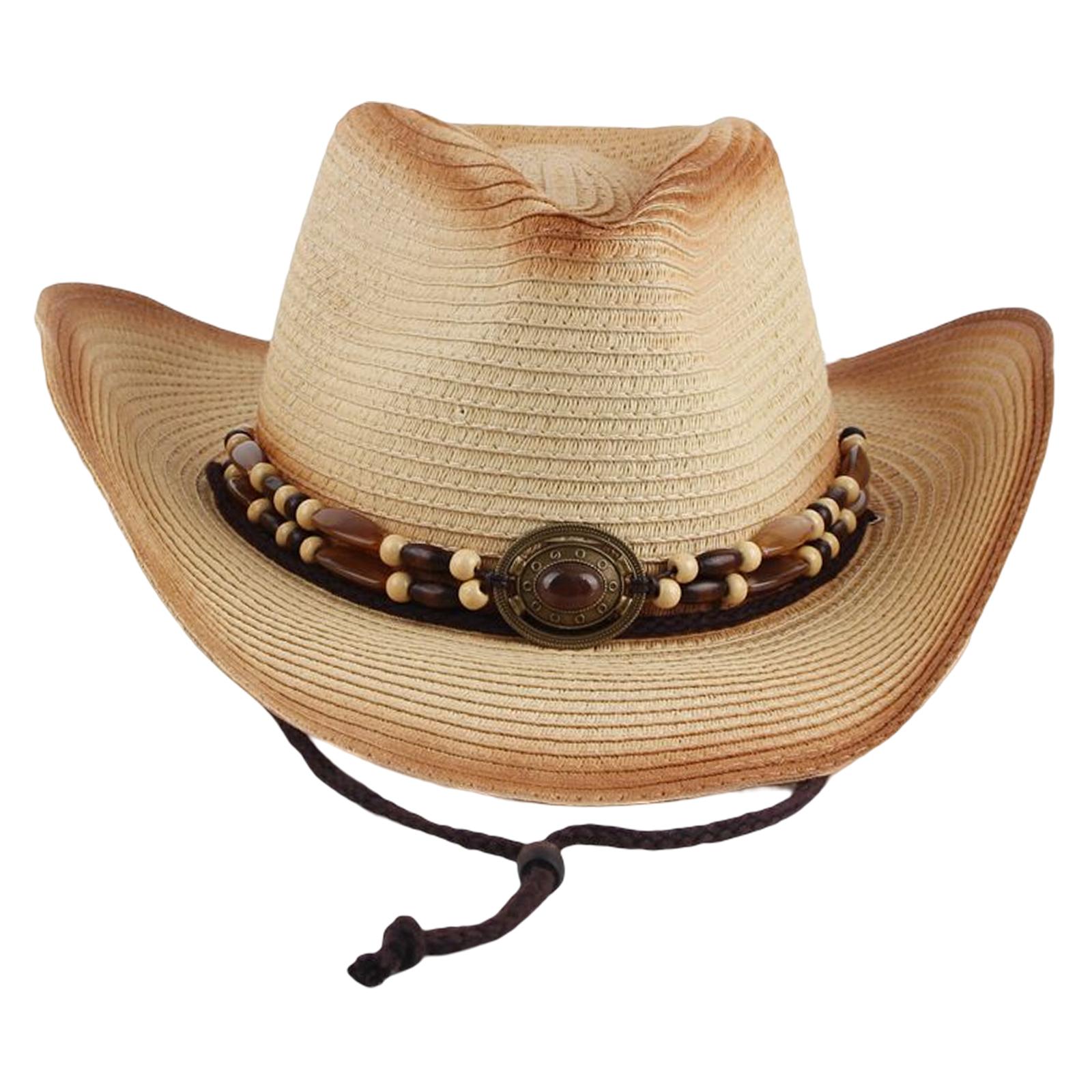 Western Cowboy Hat, Sun Hat with Windproof Rope Shapeable Beach Hat Adjustable Wide for Men`s Women`s Outdoor Leisure Summer