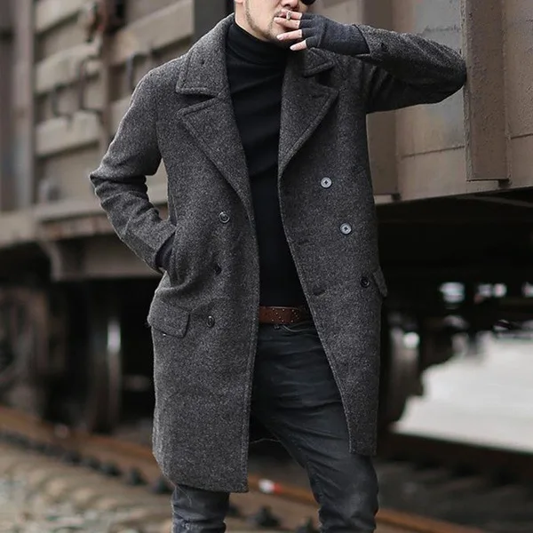 Winter Overcoat For Men Dark Brown Long Double Breasted Coat Man Woolen Jackets  Mens Social Clothing Casual And Elegant 1 Piece - AliExpress
