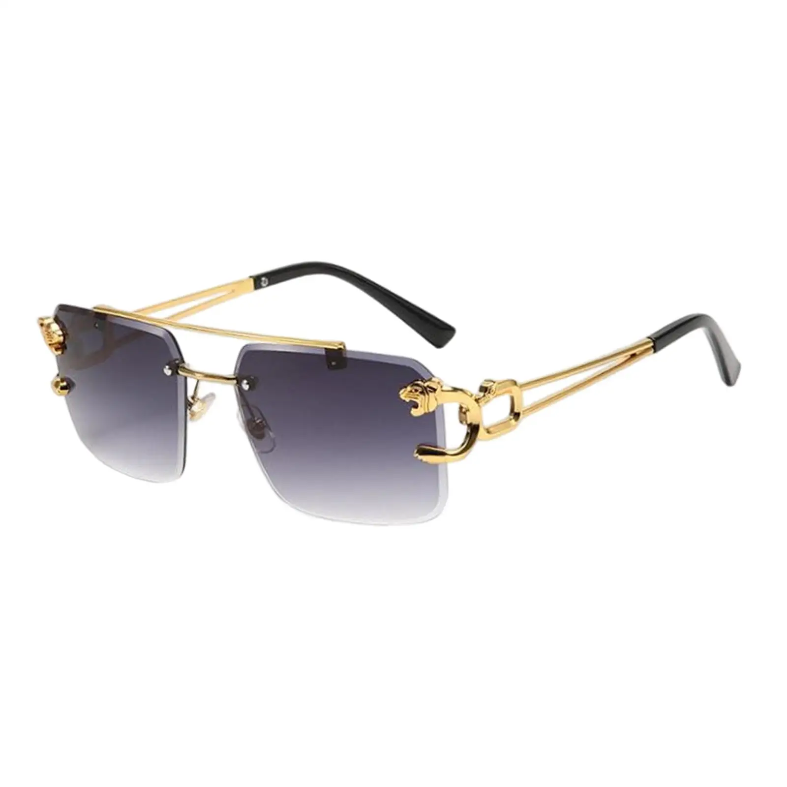 Vintage Style Rimless Rectangle Sunglasses Tinted Lens Metal Frameless Eyewear Sunglasses for Women Men
