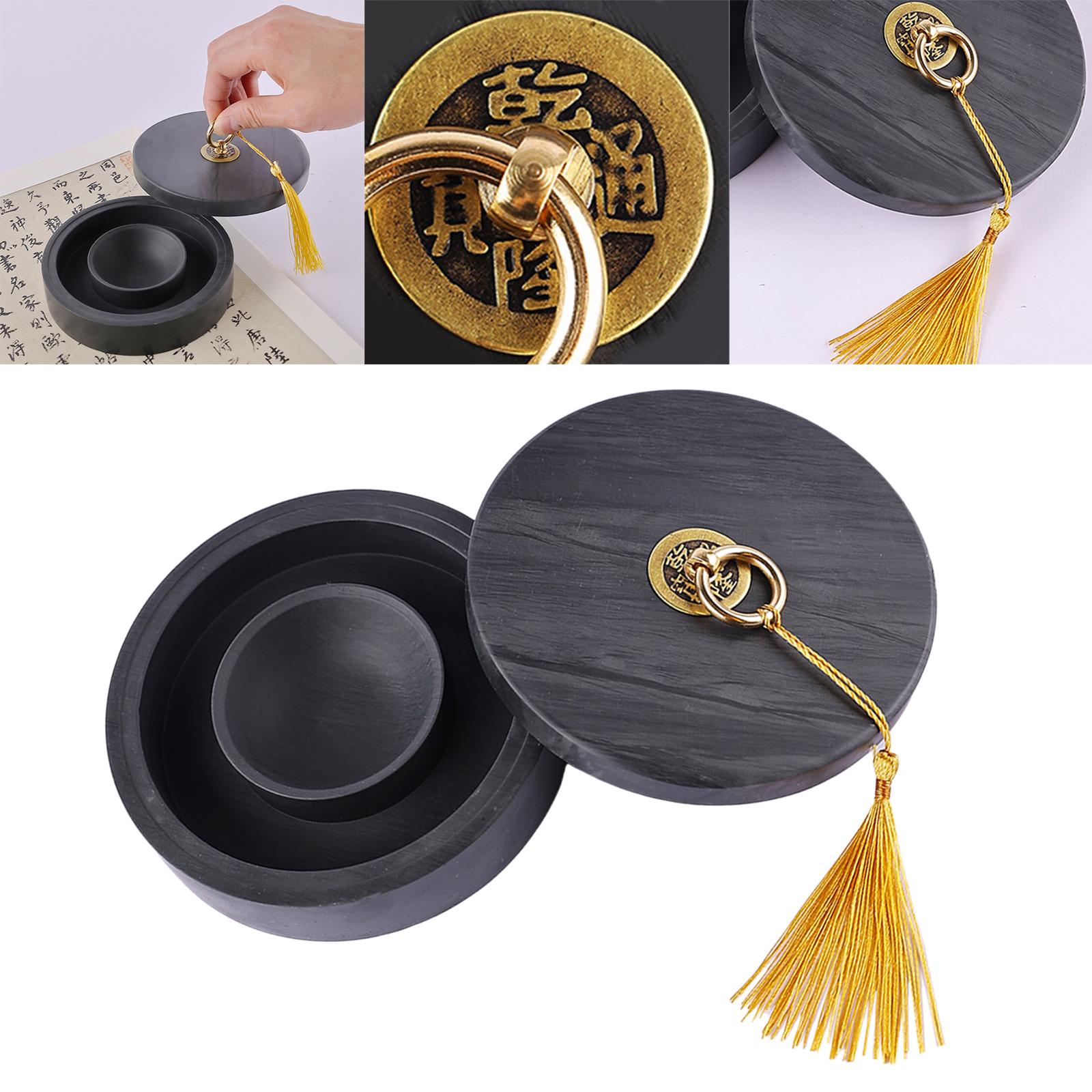 Calligraphy Inkstone with Lid Inkslab Storage Painting Tool Grinding Stone Plate Sumi Ink Stone for Chinese Adults Gifts Drawing