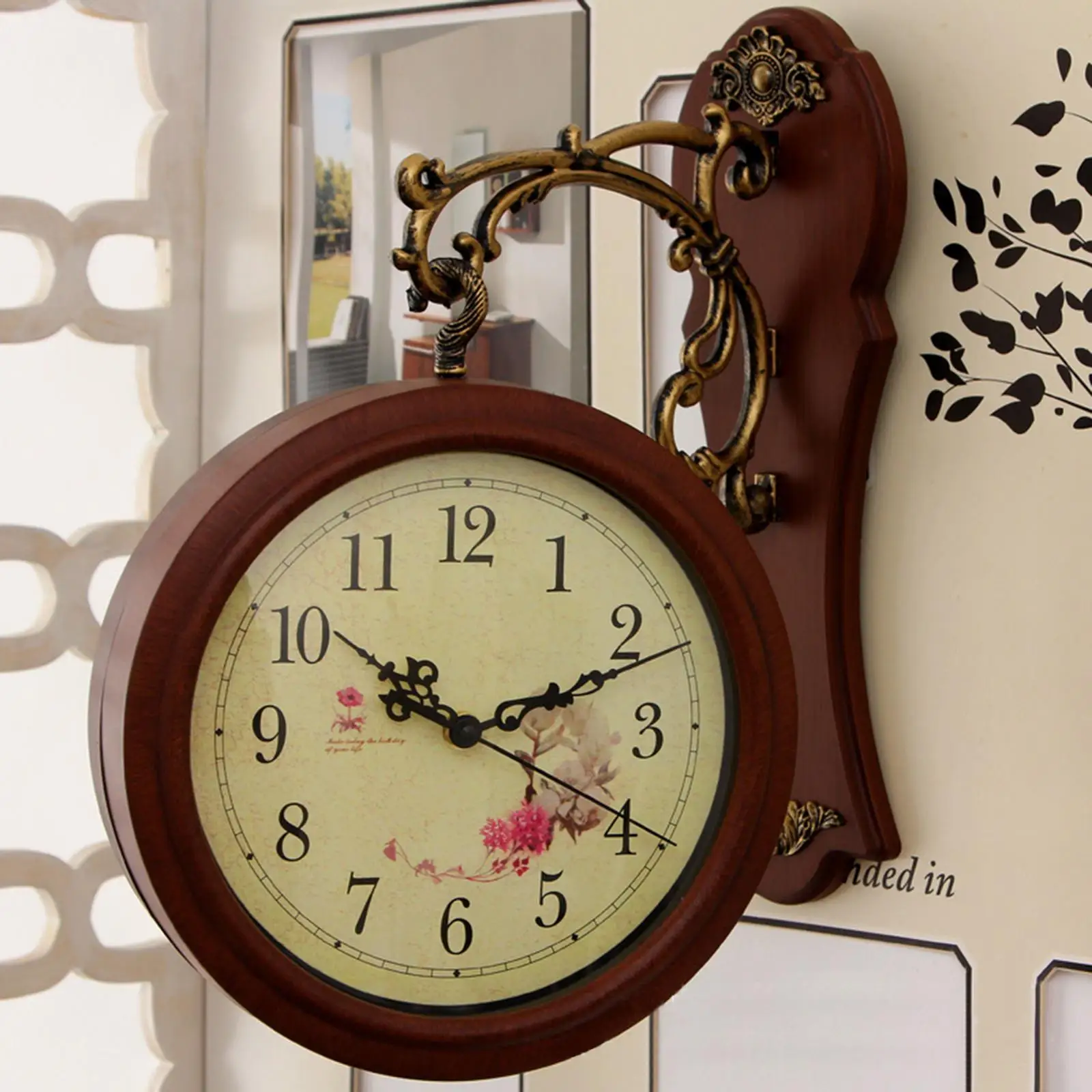 Classic Double Sided Wall Clock Battery Operated Station Patio Kitchen