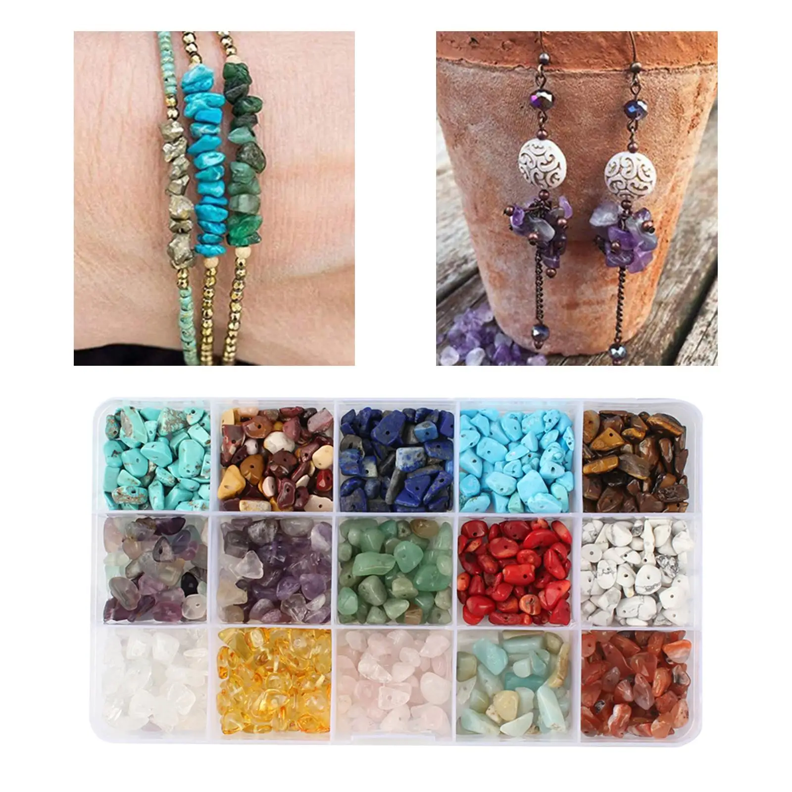 Gem Beads, Natural 5 Color Assorted Box Loose Beads  for Jewelry Making(  Included)