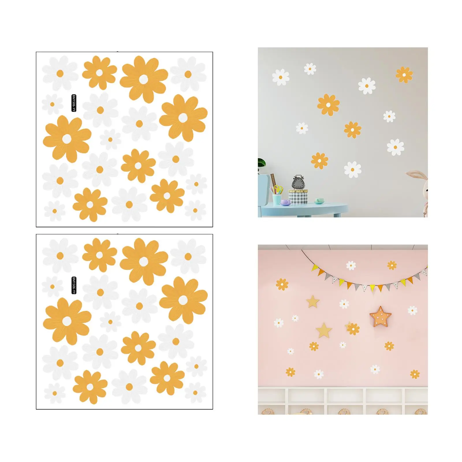 Daisy Floral Wall Stickers Decorative Vinyl Mural Floral Wall Decals for Kids Nursery Playroom Classroom Girls Bedroom Decor