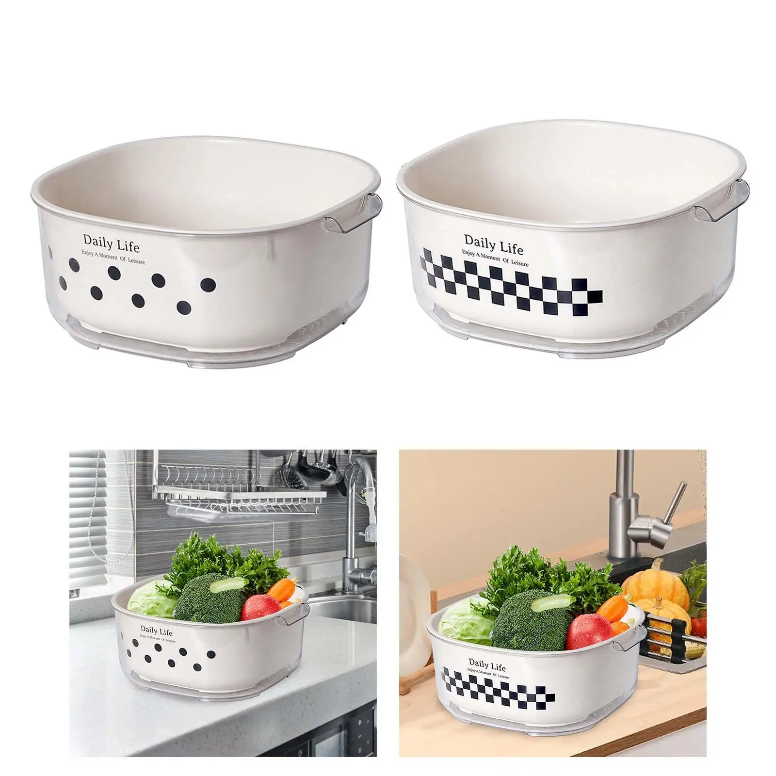 Kitchen Colander Strainer Bowl Set Washing Food Storage Basket Double Layer Strainer Basket for Barley Grape Grain Rice Fruits