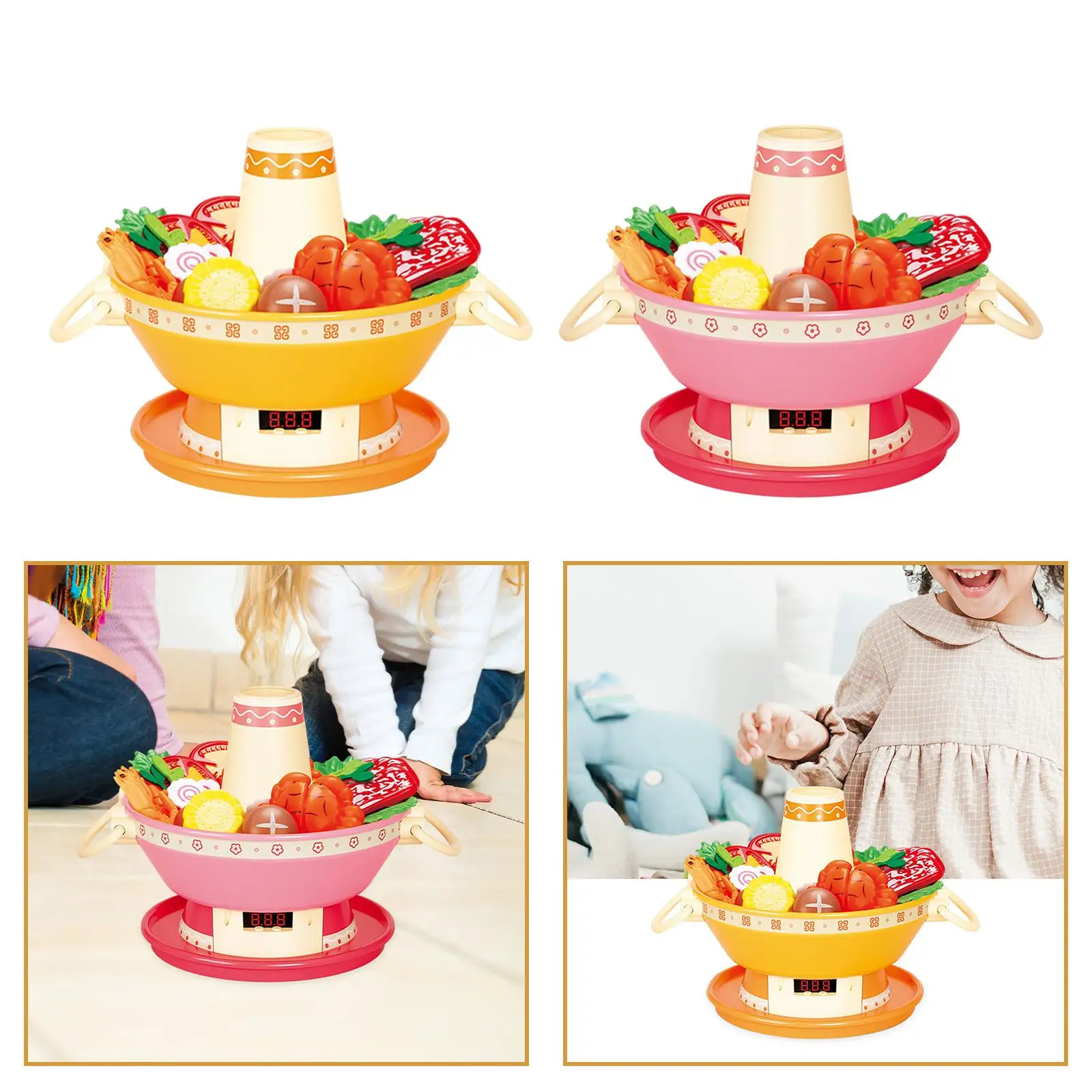 Kitchen Playset Learning Skill Toy with Food Accessories Hot Pot Pretend Play Kitchen Playset Toy for Unisex Children Gifts