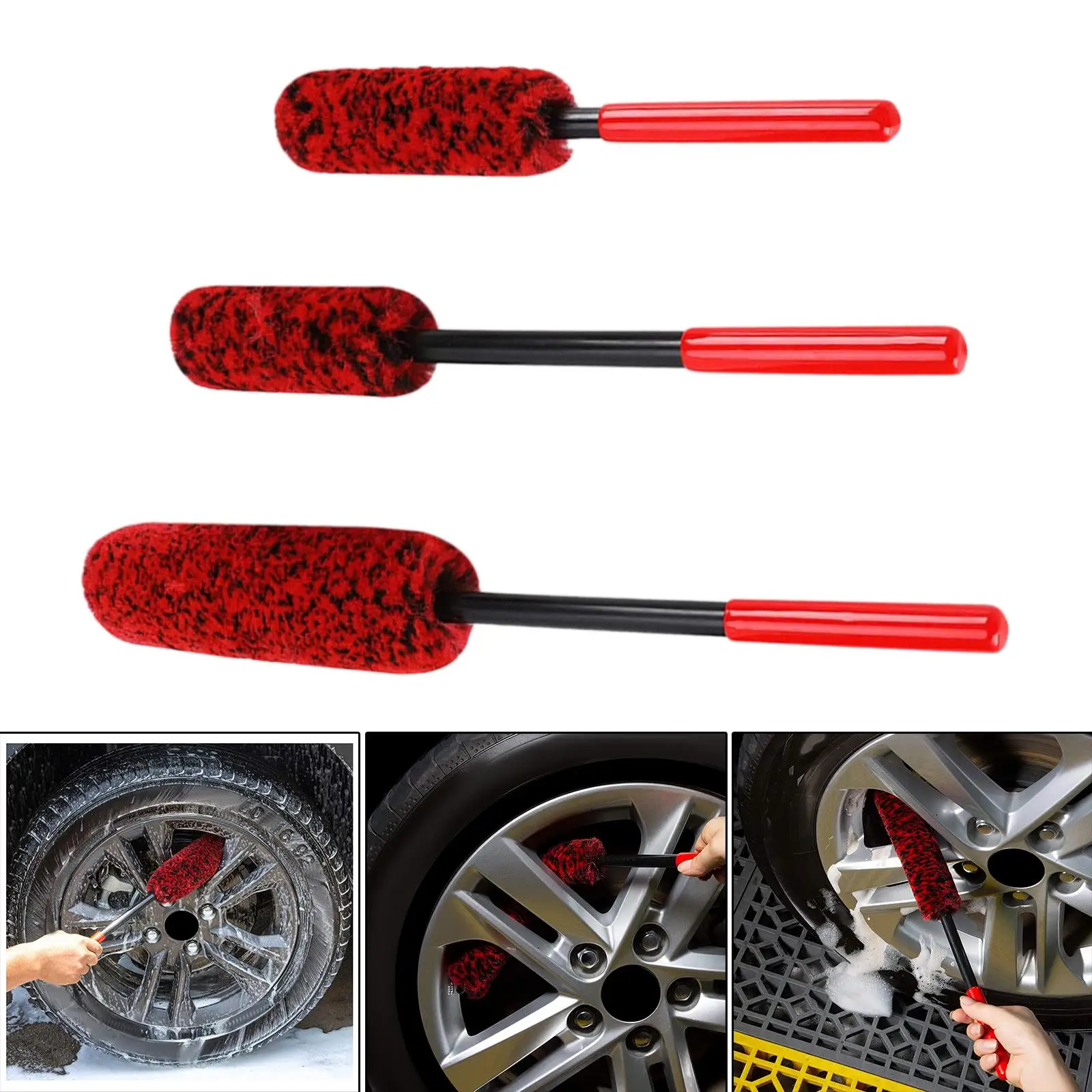 3 Pieces Car Wheel Brush Reusable Portable Professional Tire Detailing Brush for Spokes