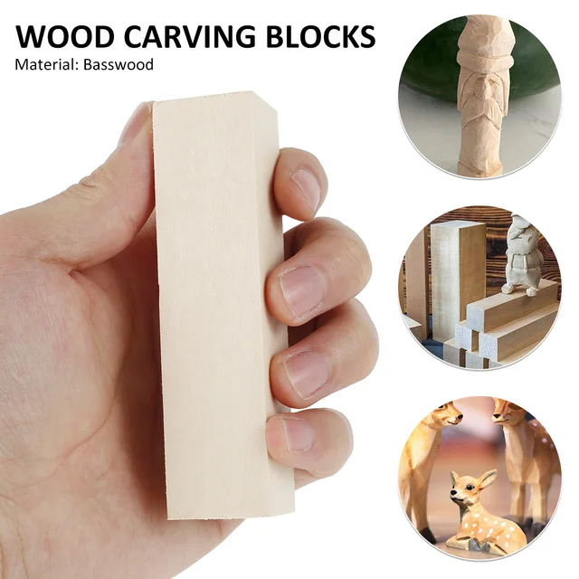 Whittling and Carving Wood Blocks Unfinished Wood Blocks Basswood Carving Blocks Set for Carving Beginners, Brown