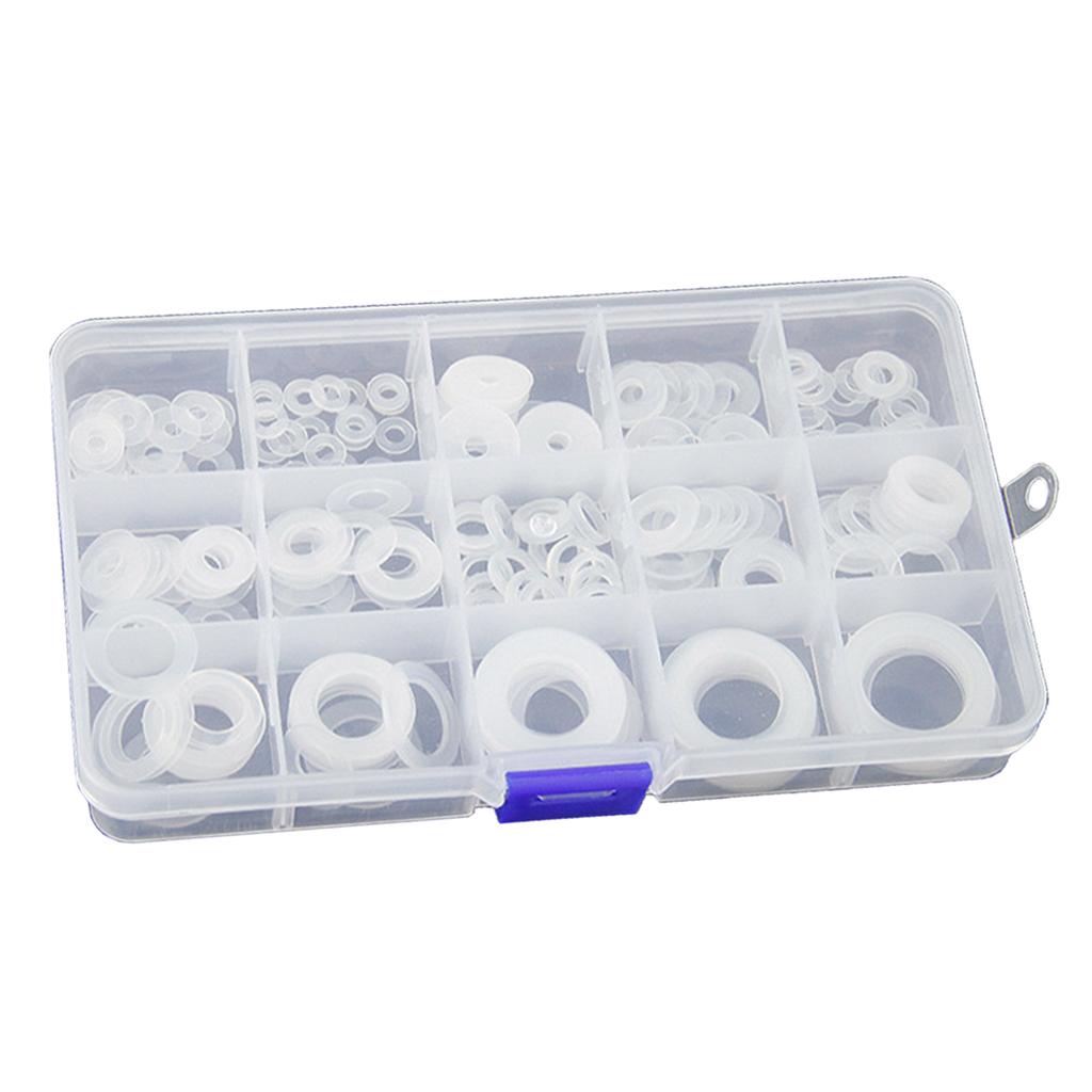 250 Pieces Nylon Washer Round Washer Sealing  with Storage Box