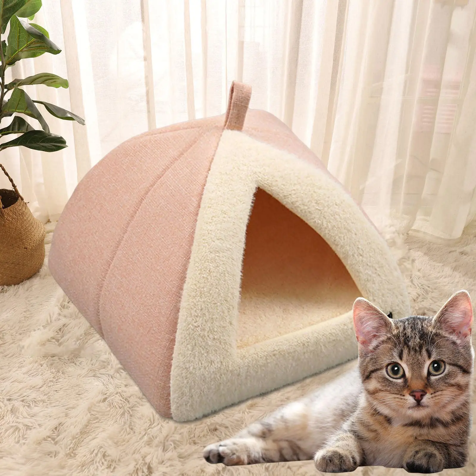 Cat House with Cushion Non Slip Pet Tent Cave Bed Nest Kennel Winter Pet Bed for Hedgehog Kitten Puppy Indoor Cats Rabbit