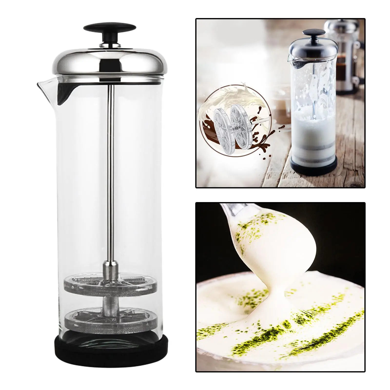 Milk Frother, 400ML Stainless Steel Manual Milk Frother Double Mesh Foam Mixer for Coffee, Latte, Coffee (400ml)