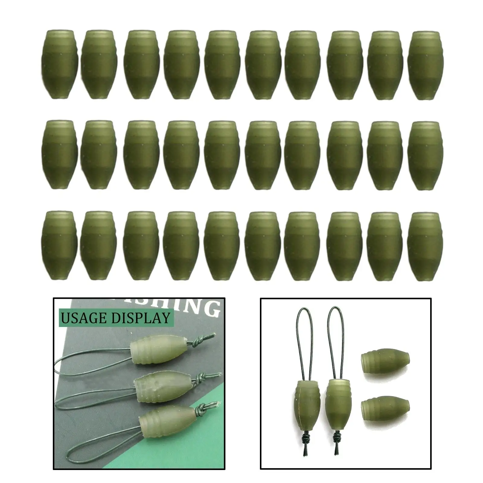 30 Pieces Elastic Dacron Connectors Carp Fishing Tool Plastic for Fishing Tackle Rigs Coarse Stop Bead Solid and Hollow Pole Tip