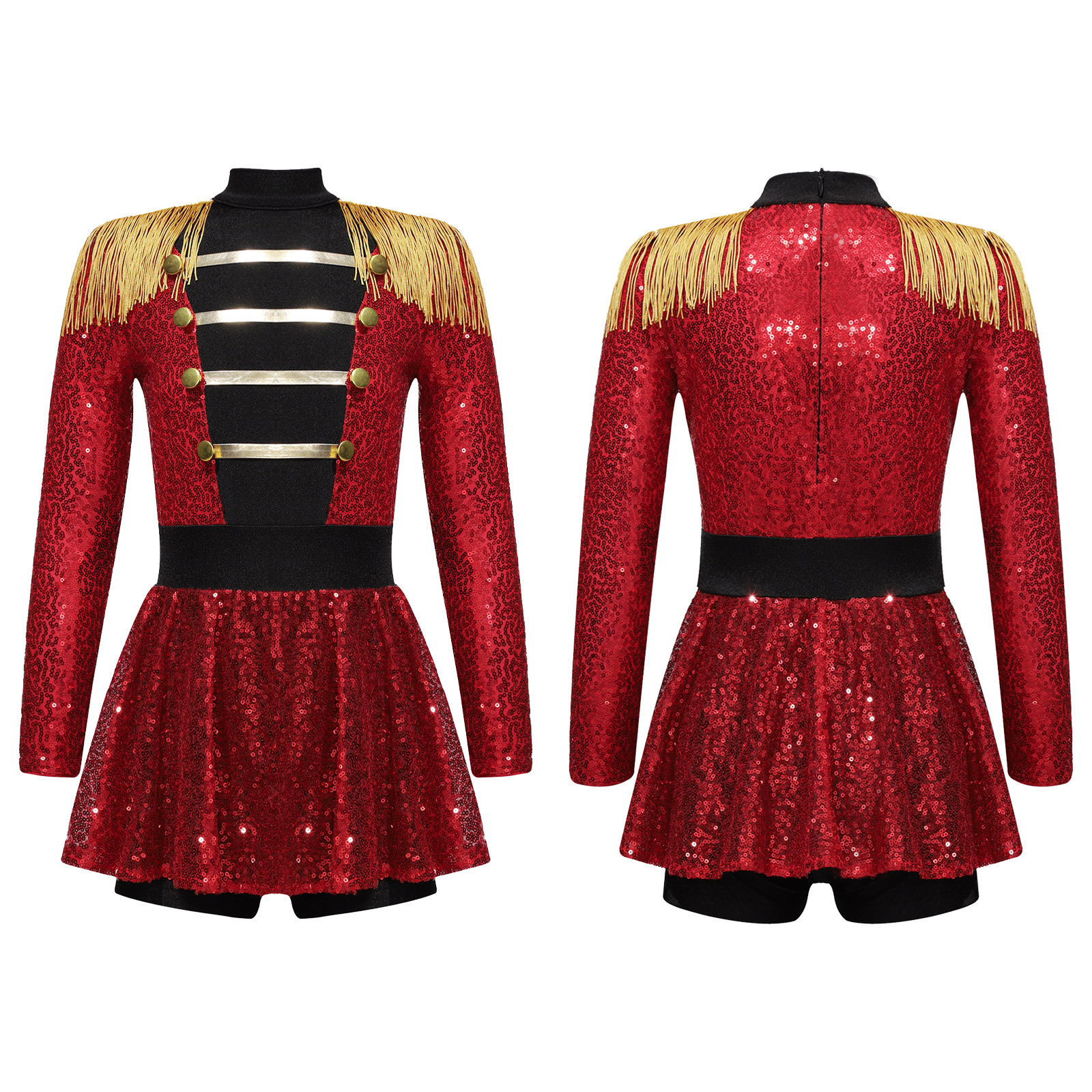 Pailletten Mädchen Zauberer Zirkus Performance Kostüm Outfits Kinder Halloween Zirkusdirektor Bodysuit Overall mit Hut Handschuhe Zauberstab – Detail 6