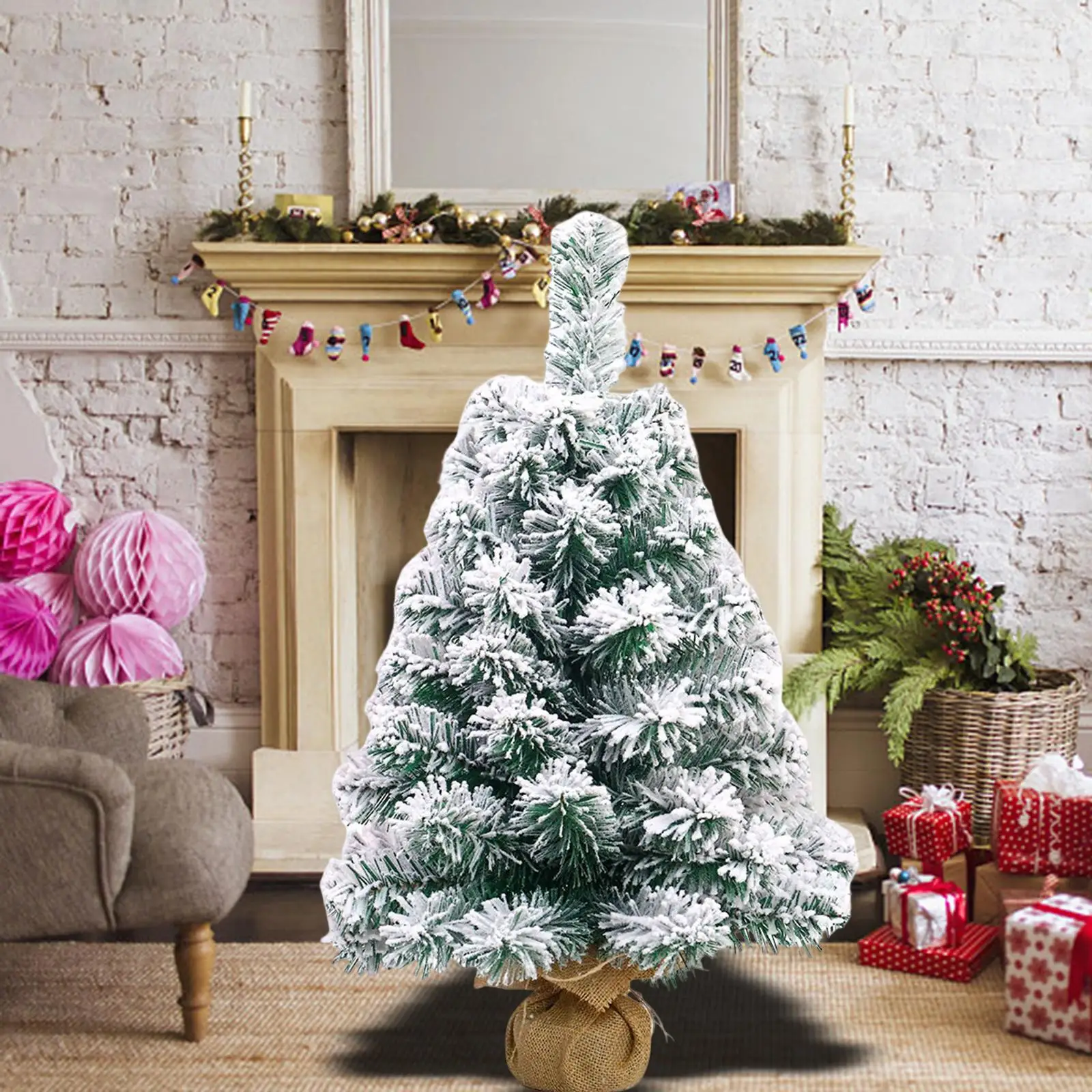 23inch Artificial Mini Christmas Tree Artificial Xmas Tree for Holiday Office Tabletop Home Ornaments