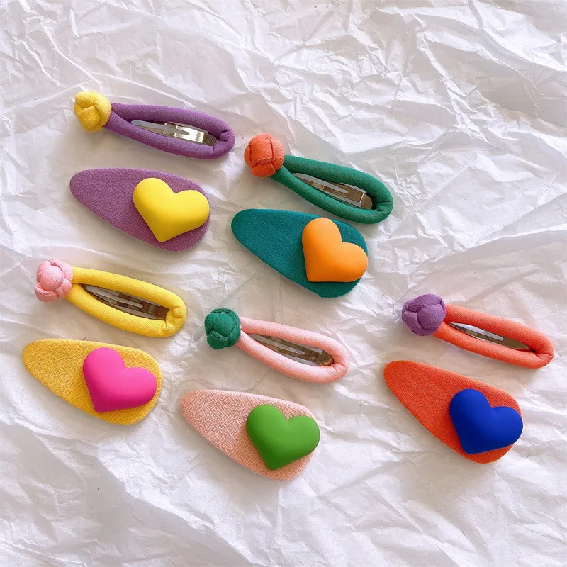 2022 new 2 Pcs Kids candy color Hairpins knot Heart Hairpins for Girls Kids Baby Headwear Kids Accessories In Girls new born baby accessories	