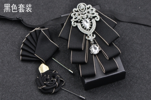 Luxus schwarz Strass Fliege britische High-End-Männer Jungen Business Hochzeit Anzug Hemd Kragen Blumen setzt handgemachte Schmuck Geschenk – Detail 16