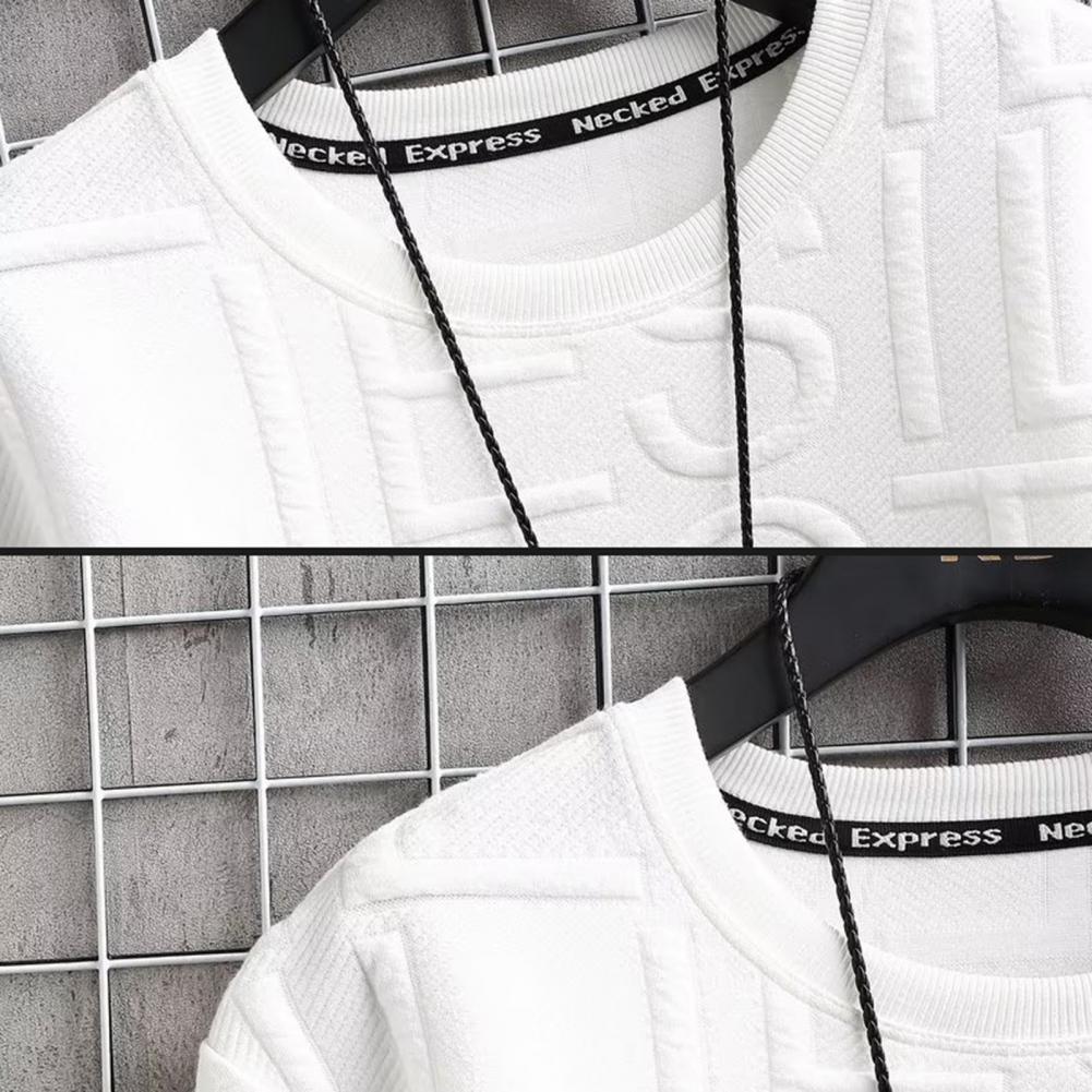 Description Picture 6 of itemMen Ribbed Cuff Sweatshirt Men Ribbed Hem Sweatshirt Men's Spring Autumn O-neck Long Sleeve Pullover Sweatshirt for Streetwear