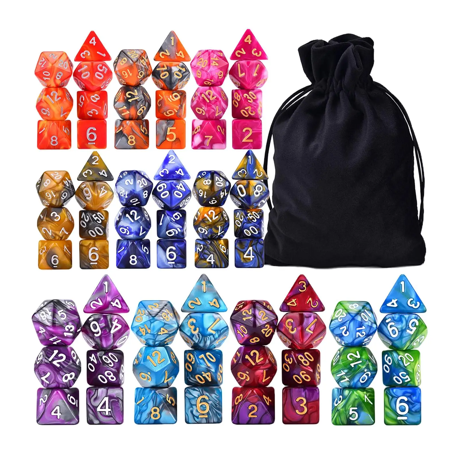 70 Pieces Role Playing Game Dices Set D4 D6 D8 D10 D12 D20 Acrylic Polyhedral Dice Set for DND MTG RPG Board Game Casino Game