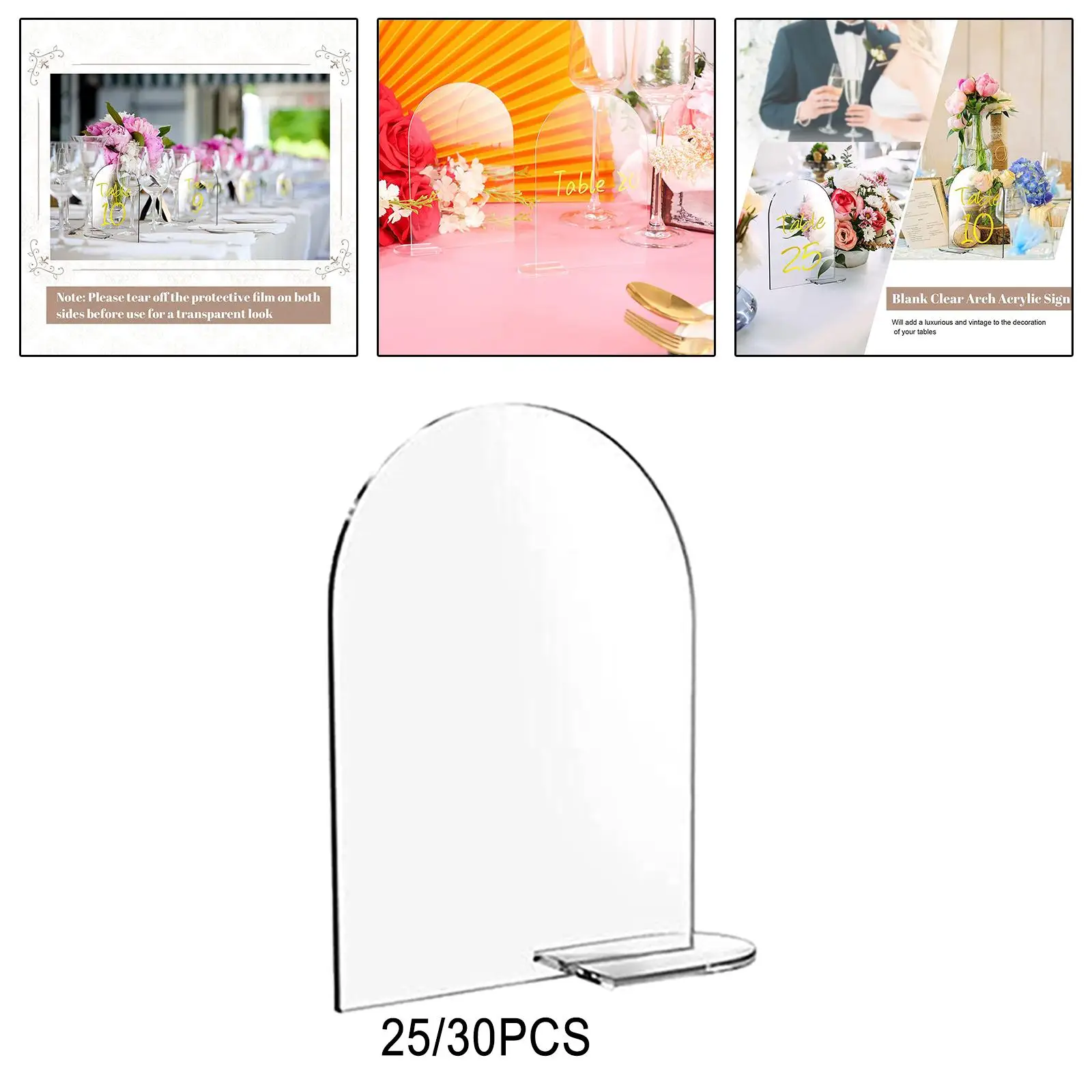 Blank Acrylic Signs Holder with Stand Double Sided Display Arched Round Top Acrylic Signs for Wedding Reception Buffet Office