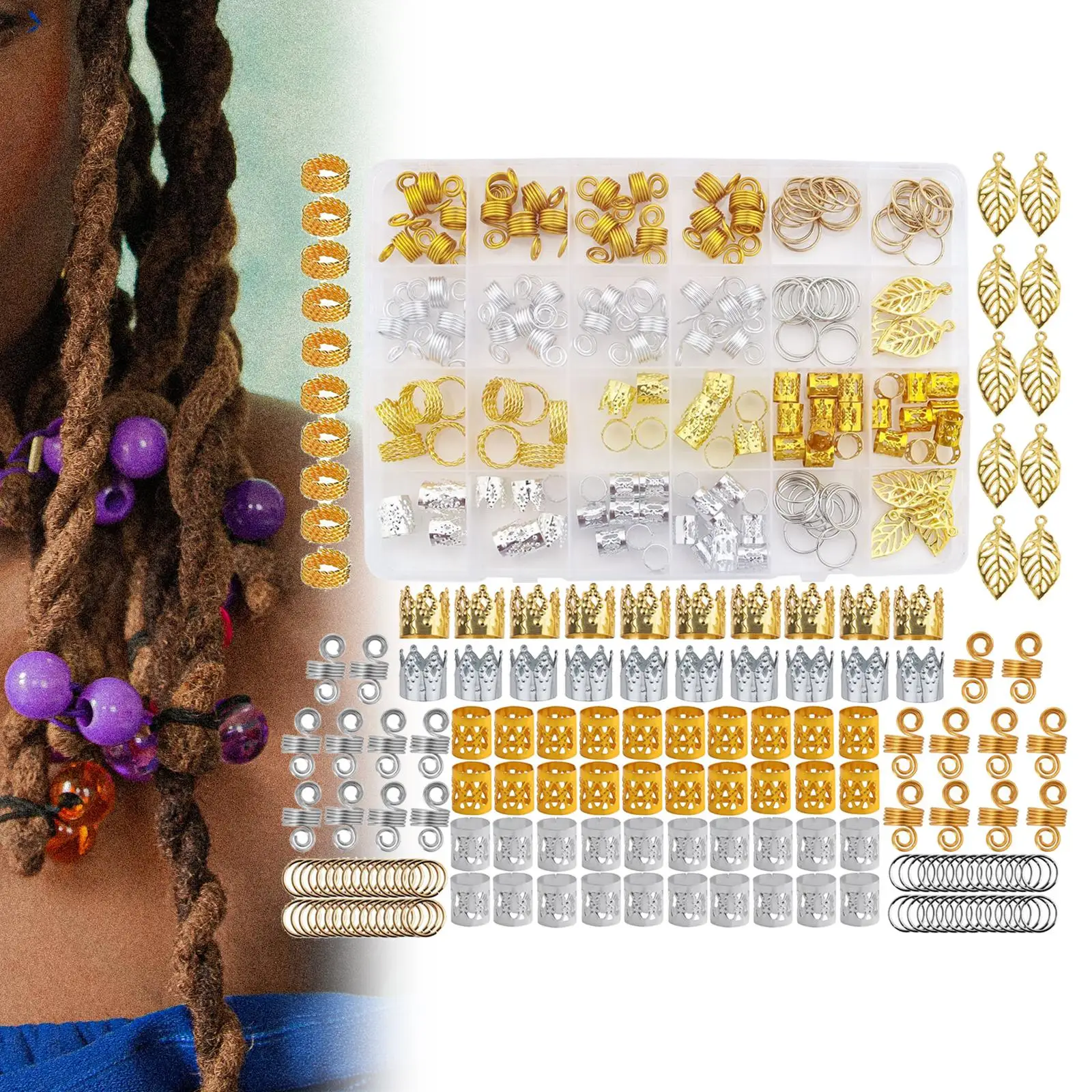 180 Pieces Dreadlocks Beads Braids Charms Hair Braid Rings Clips for Daily Wear DIY