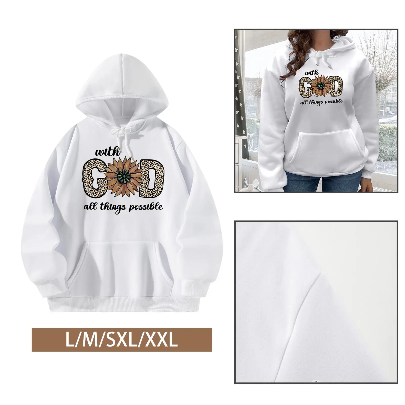 Drawstring Hoodie Stylish White Long Sleeve Soft Causal Adult Hoodie Pullover Tops for Street Shopping Camping Office Climbing