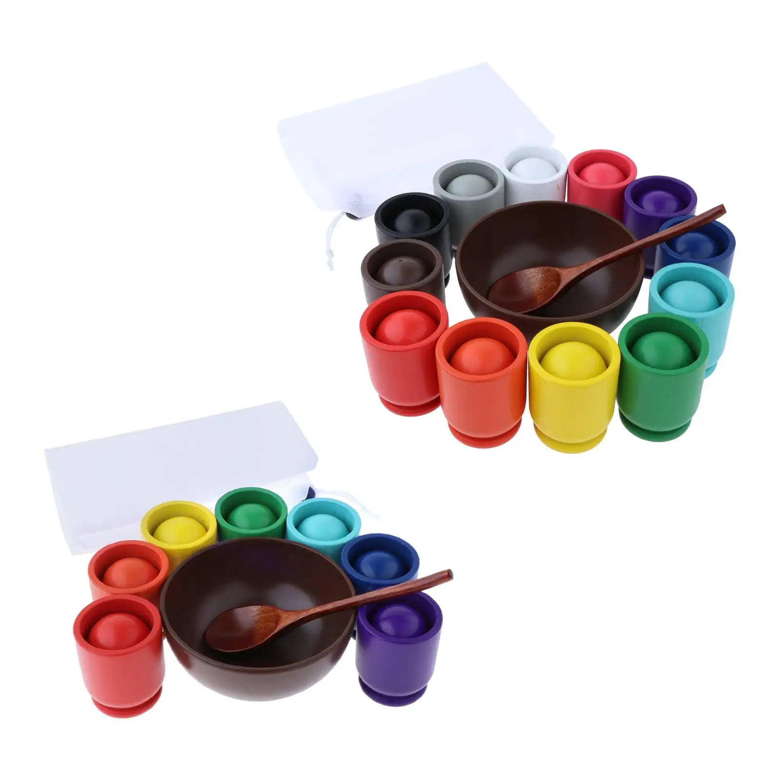 Rainbow Balls in Cups Montessori Toy and Spoon Bowl Motor Skill Exercise Board Game Baby Early Education Toys for Children