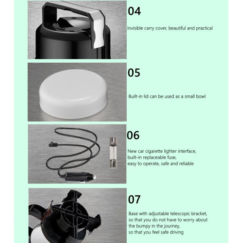 Car Heating Cup Kettle 12V 24V Heater Insulated Food Container Electronic Heated Travel Mug for Travel Boat Truck Milk Soap
