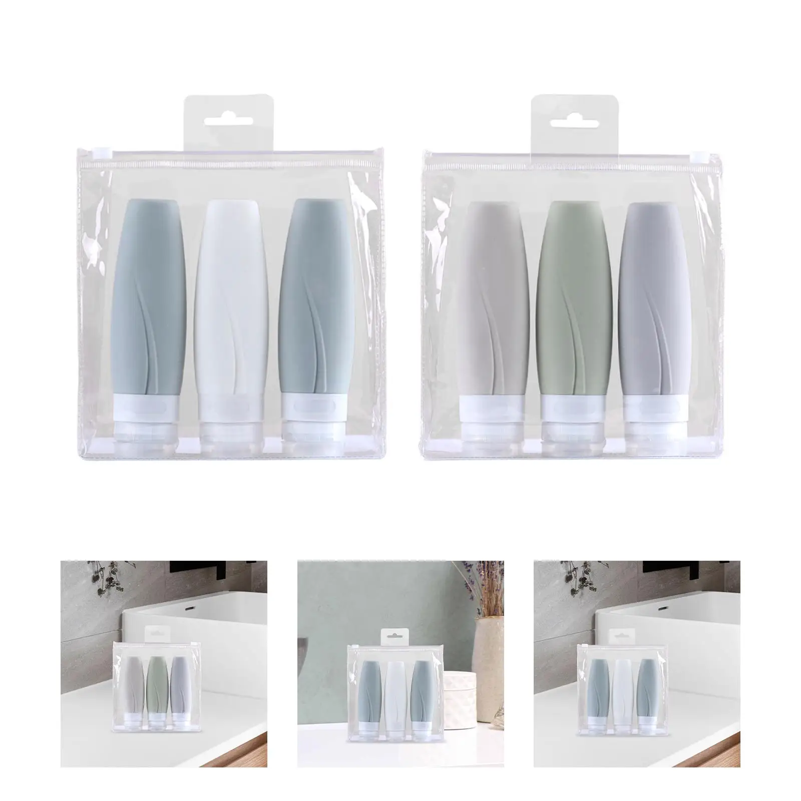 3x Silicone Travel Bottles Shampoo Tube Kits Liquid Container Organizer Storage Bottle for Cream Conditioner Shampoo Lotion Soap