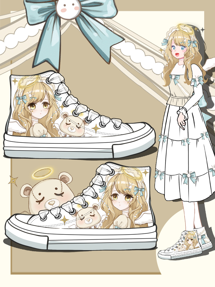 Amy und Michael Lolita Schuhe Schöne Mädchen Studenten High Top Handbemalte Canvas Sneakers Atmungsaktive Kawaii Frauen Casual Trainer – Detail 2