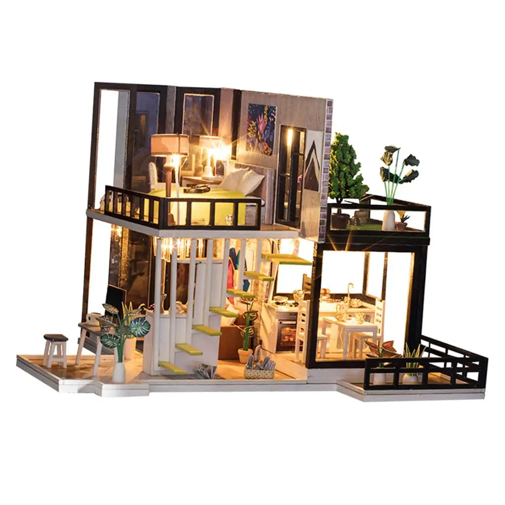 Handcrafts 1:20 Wood Miniature Dollhouse DIY Modern Villa House 