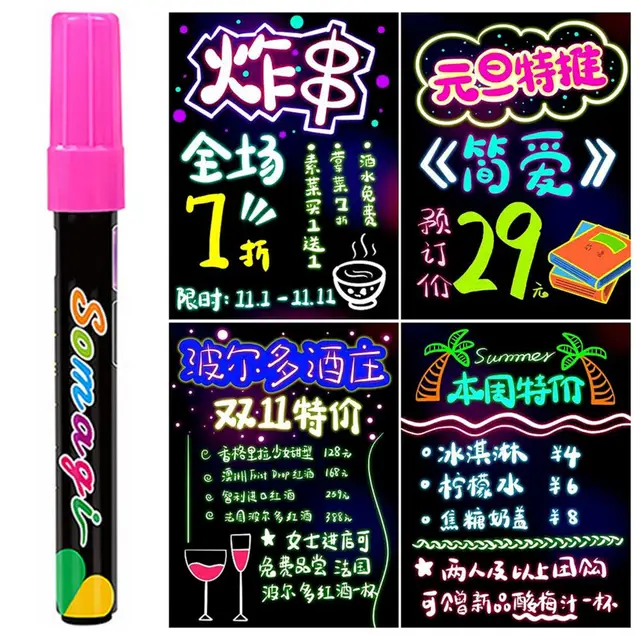 8 Color Erasable Liquid Chalk Highlighter Fluorescent Neon Marker Pen LED  Writing Board Glass Window Art