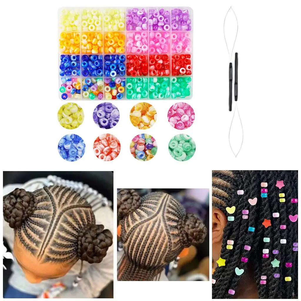 480Pcs Hair Pony Beads Multicolor Crafts Kit for Dreadlock Photography Jewelry Making