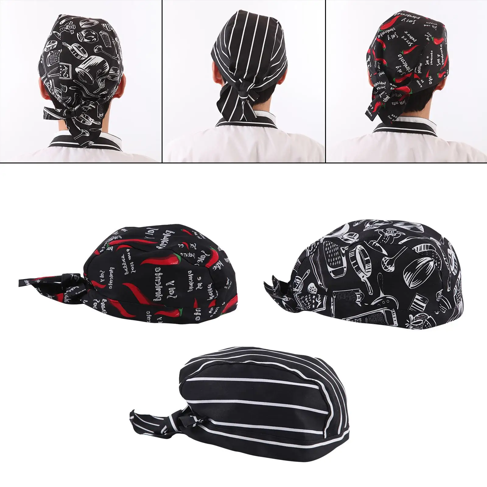 3Pcs Chef Hat Fashion Waiter Cap Kitchen Cooking Cap Working Caps Bandana Head Scarf for Worker Catering Cafe Hotel Restaurant