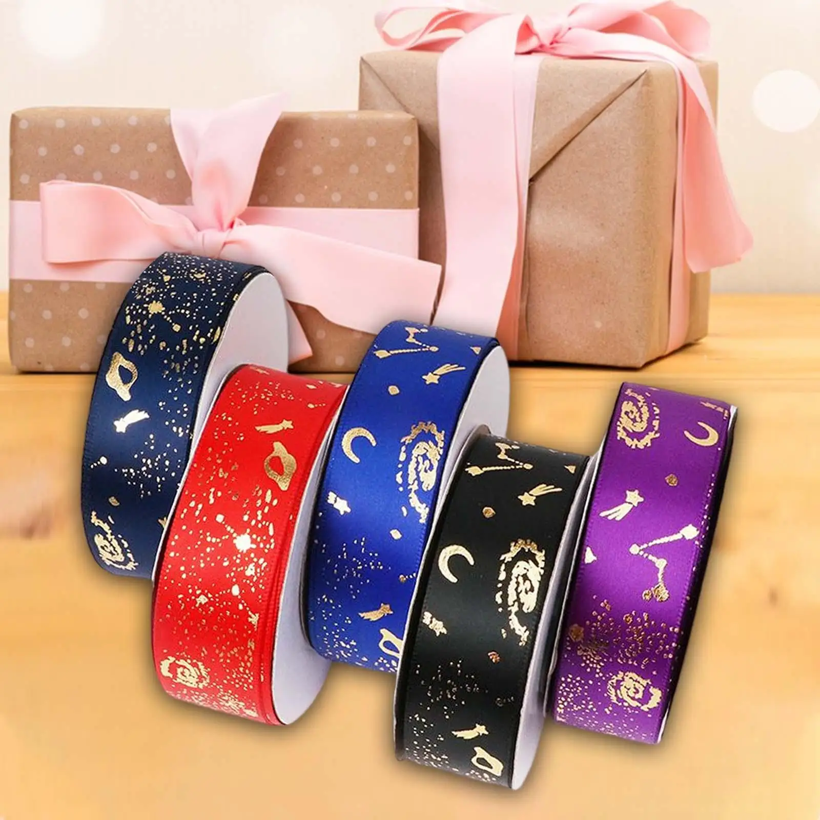 5x Colorful Satin Ribbon 24 Yards Each Roll Decorative Lanyards Wedding Favors for Wrapping Sewing Craft Wreath Party Decoration