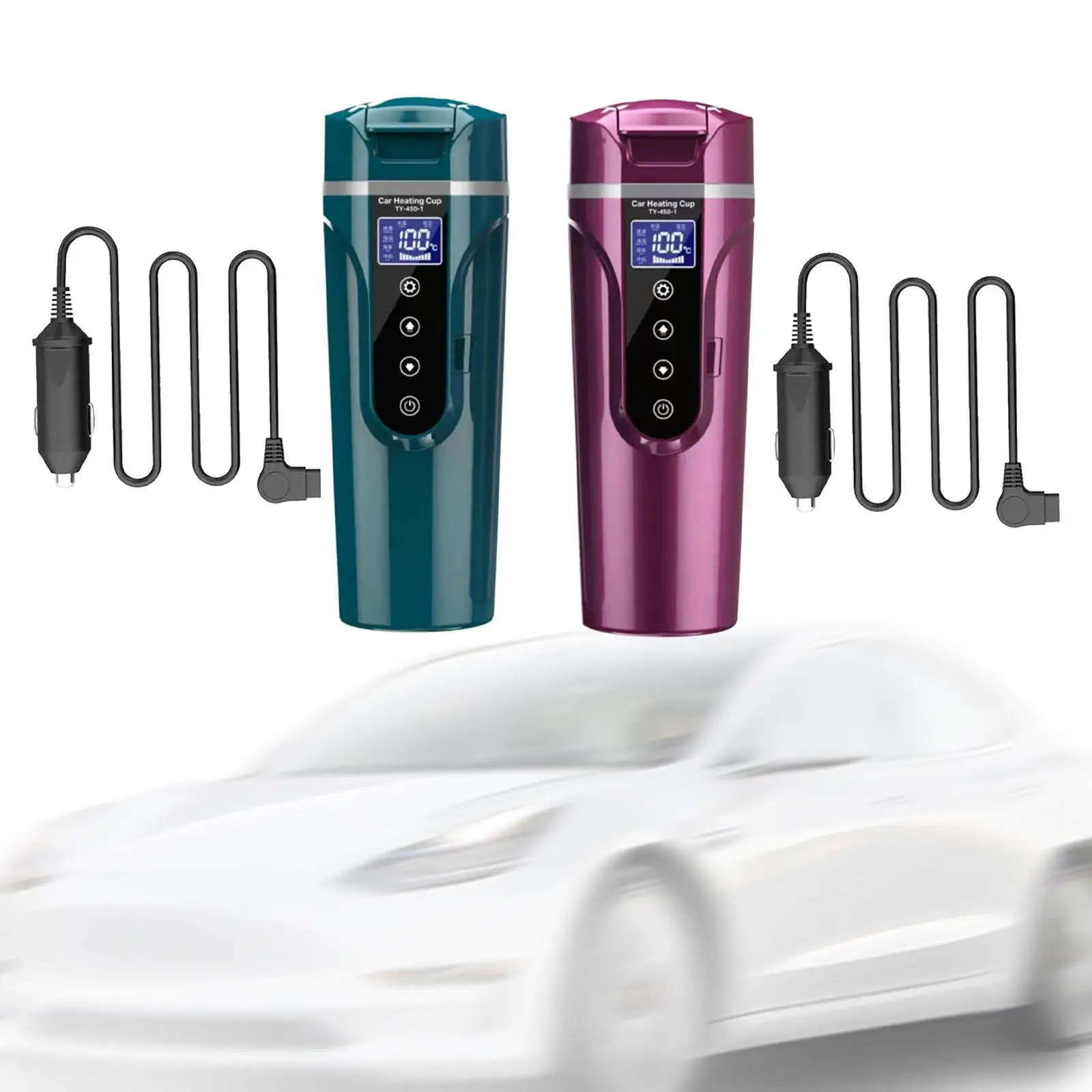 Car Heating Cup 304 Stainless Steel Variable Temp Control 12V/24V Travel Car Truck Kettle for Coffee Milk Water Car Auto