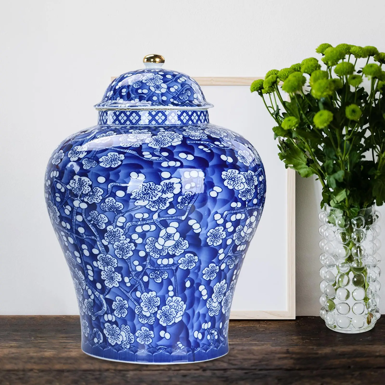 Mandarin Plum Porcelain Vase, Ginger Jar Temple Jar Blue and  Your  Decorative Classical Home  Piece Glazed