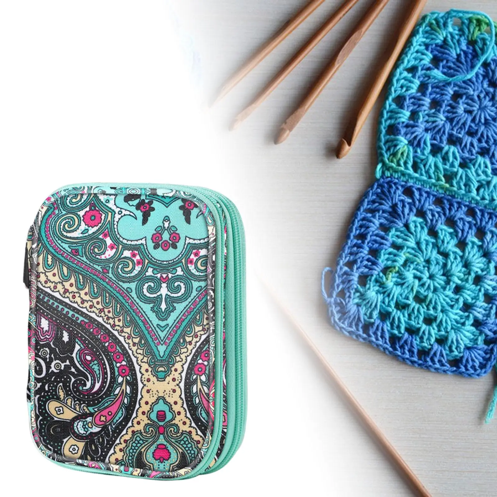 Knitting Needle Storage Bag with Zipper Easily to Carry Needle Scissors Knitting Needle Sewing Tool Pouch Crochet Hook Case